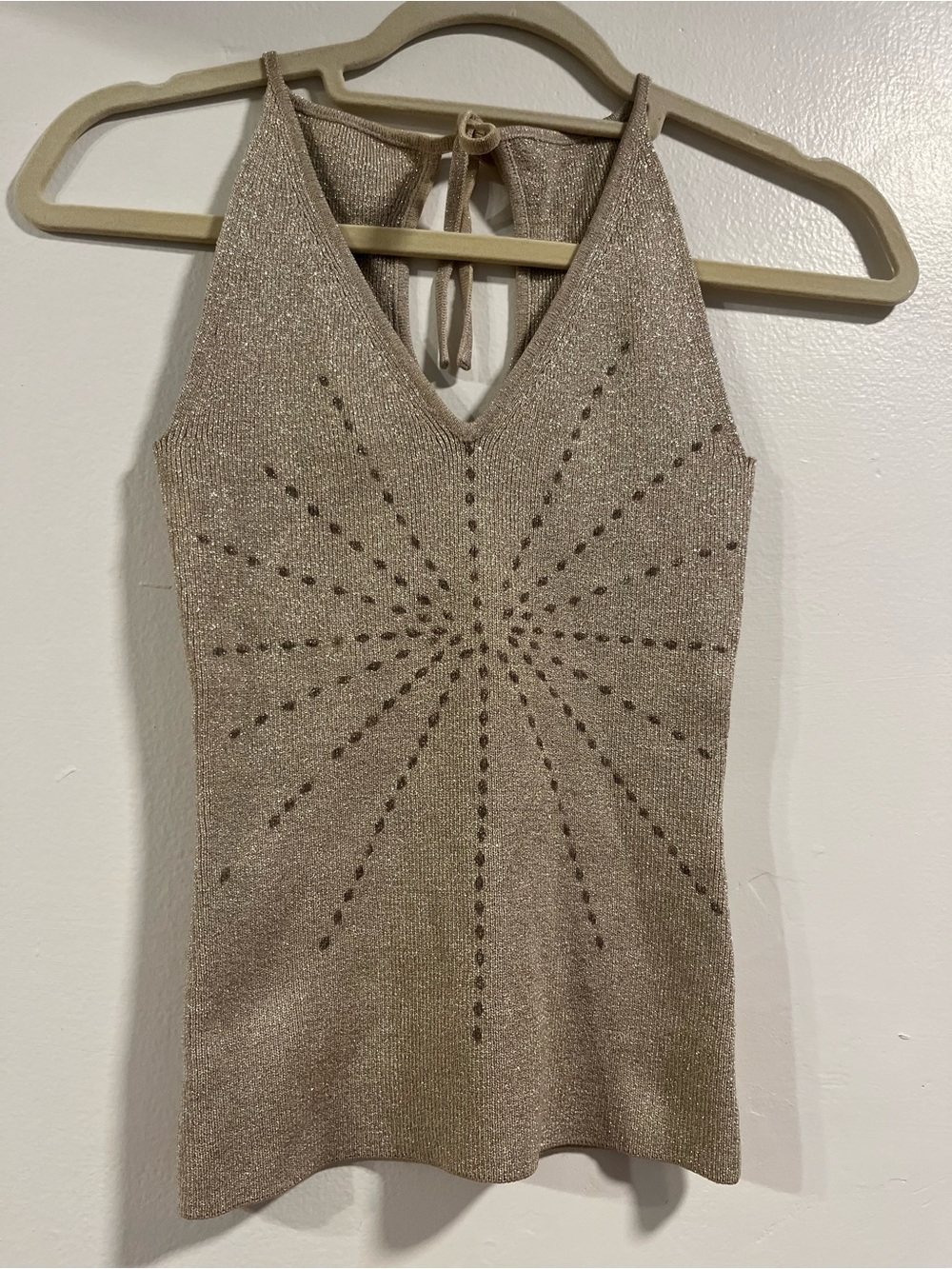 le chateau Metallic Knit Strapless V-Neck Tank in Champagne Gold